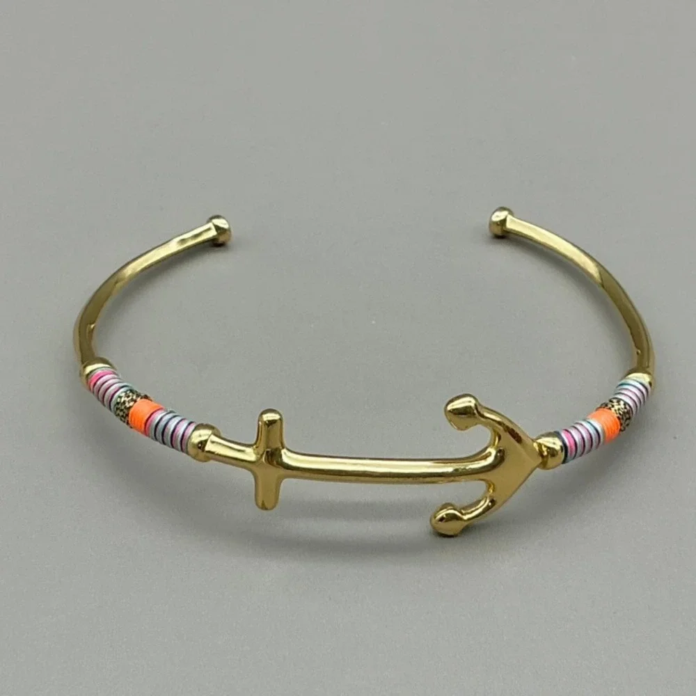 Stella & Dot Bracelet Women Gold Tone Anchor Elephant Enamel Stack Lot 7-8 Inch